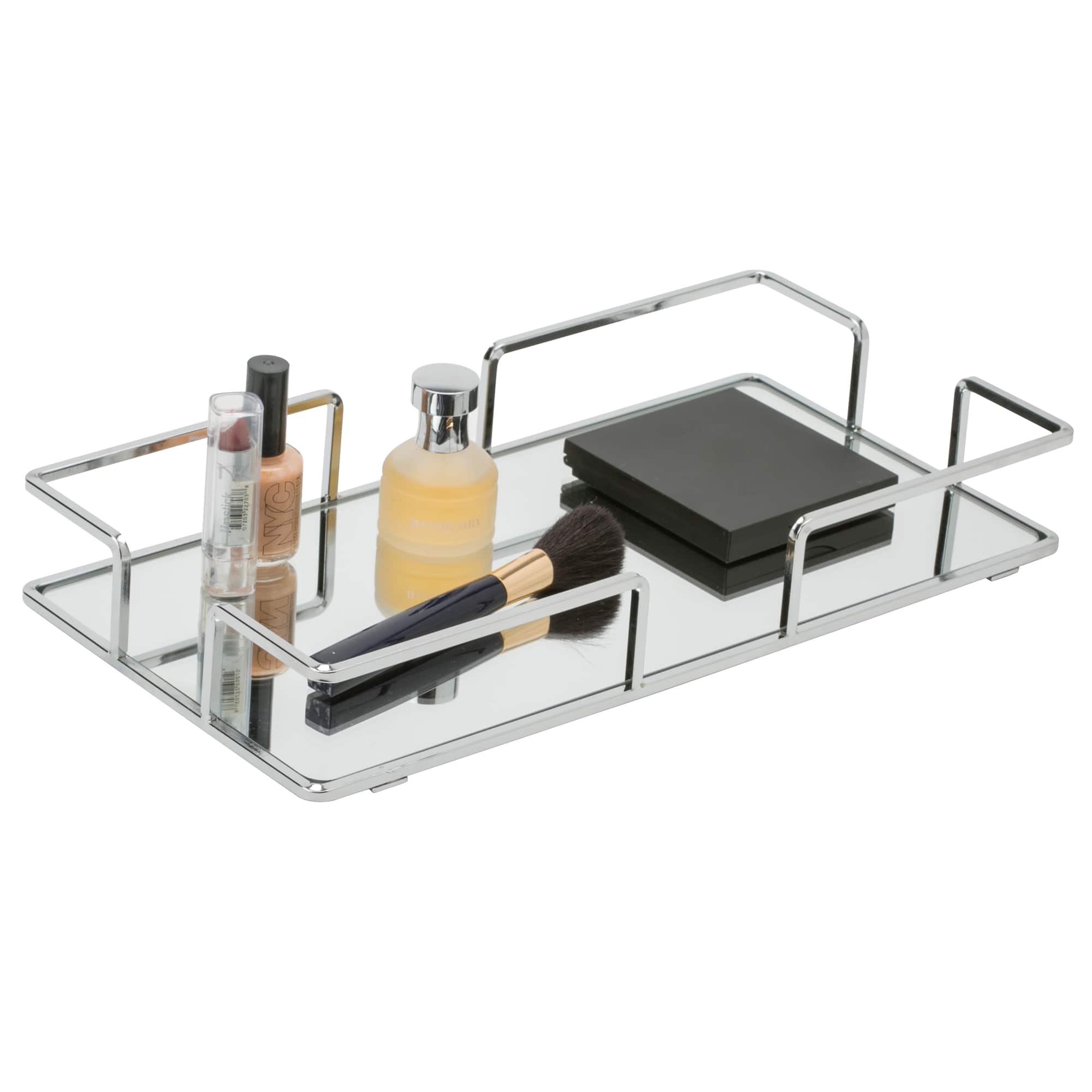 Home Details 14" Chrome Modern Rectangular Mirror Vanity Tray